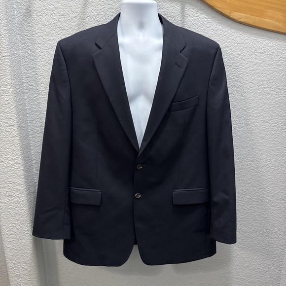 VTG Lauren Ralph Lauren Blazer Mens 44L Navy 100% Wool 2 Button Front Union EUC‎